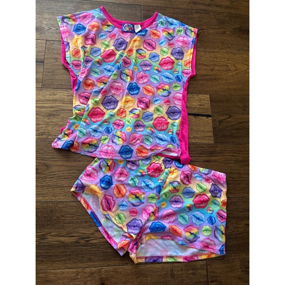 Lisa Frank Other - Y2K Lisa Frank Rainbow Lip Print Pajama Set Pink Shorts Top 2 Piece Sleepwear L